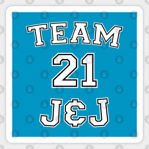 Vaccine pride: Team J&J (white college jersey typeface with black outline) Magnet by Ofeefee